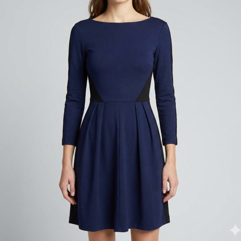 Amanda Uprichard Navy & Black Fit & Flare Pleated Dress Size Large